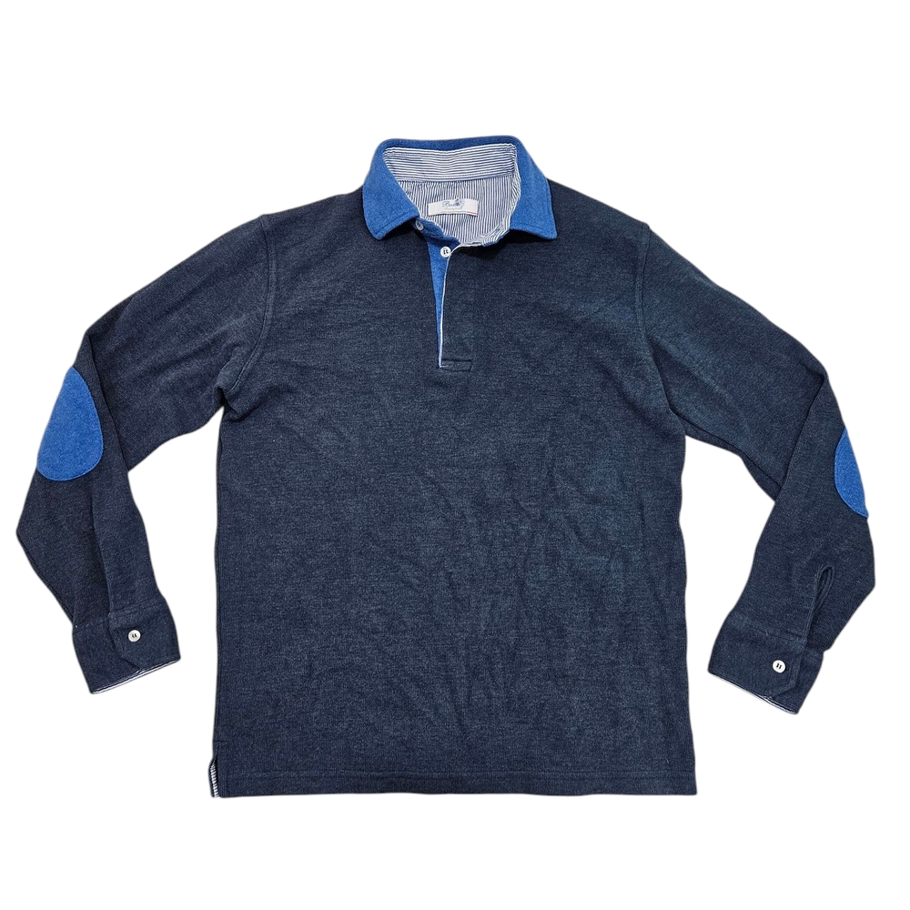 Borelli Blue Long Sleeve Polo Shirt with Textured Design